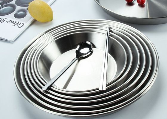 Silver Plated 20cm 34cm Stainless Steel Camping Plates Set